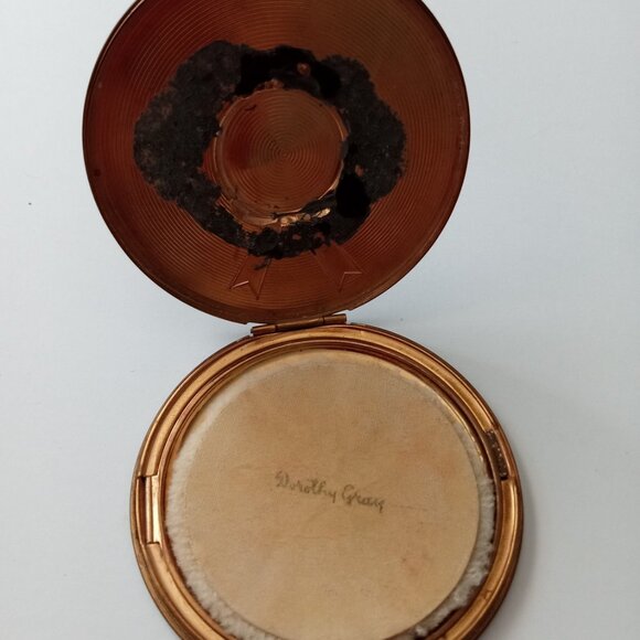 Vintage Gold Round Hat "Dorothy Gray" Compact Mirror Makeup Original Antique - Picture 6 of 10